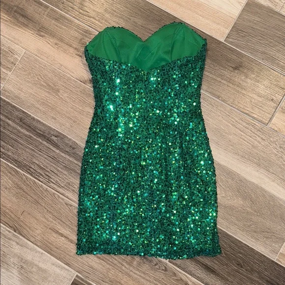 Alyce Paris Strapless Green Sequin Dress sz8 fits like 4-6 - Picture 5 of 8